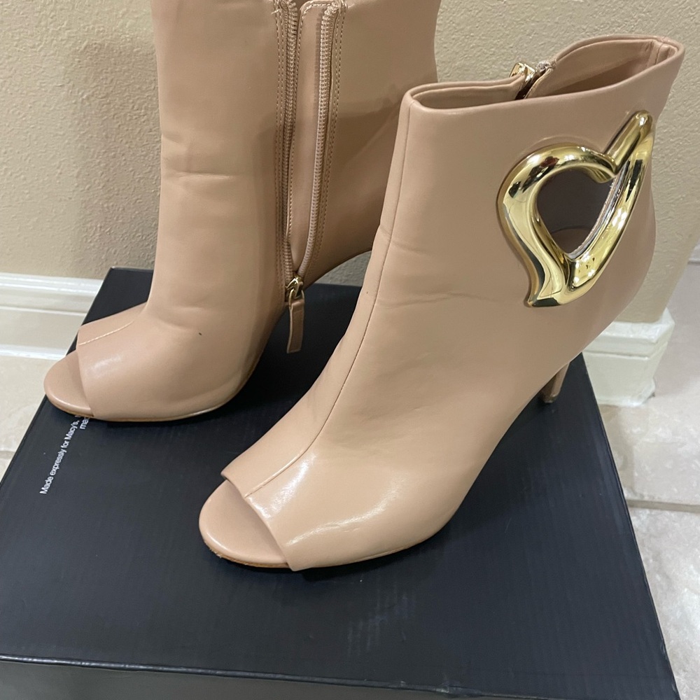 INC International Concepts Blush-colored Peep-Toe Boots with Gold Heart